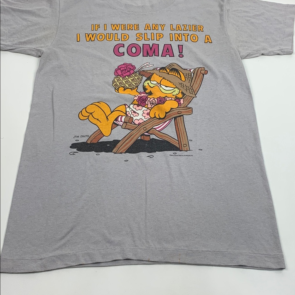 Vintage 1978 Garfield Gray Graphic T-Shirt by Jim Davis Tropical Beach Lazy RARE - Picture 7 of 12